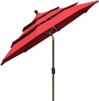 EliteShade USA 10-Year-Non-Fading 9Ft 3 Tiers Market Umbrella Patio Umbrella Outdoor Table Umbrella with Ventilation, Logo Red