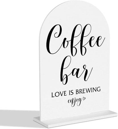 Coffee Bar Sign Love Is Brewing Decorations Modern Minimalist Style Coffee Signs for Hot Cocoa Station Wedding Engagement Bridal Shower Ceremony Reception Event Clear Table Acrylic Decor