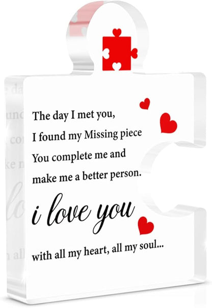 I Love You Gifts for Her Him, Romantic Gifts for Girlfriend Boyfriend Wife Husband Valentine's Day Birthday Christmas, Missing Piece I Love You Couples Gift Acrylic Plaque Sign Home Office Decor