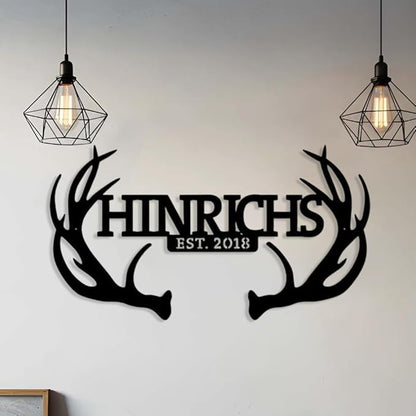 Personalized Deer Antler Metal Sign, Custom Ranch Name Sign with Year, Rustic Hunting Lodge Wall Art, Farmhouse Cabin Outdoor Decor, Gift for Hunters, Men, Family, Anniversary or Housewarming