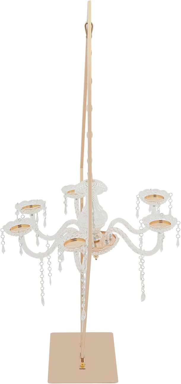 2PCS Metal Creative Diamond Candle Holder | 45" Diamond Candlestick Centerpieces | with Acrylic Crystal Drops | Gold Candelabra Stand for Weddings, Parties, Celebrations
