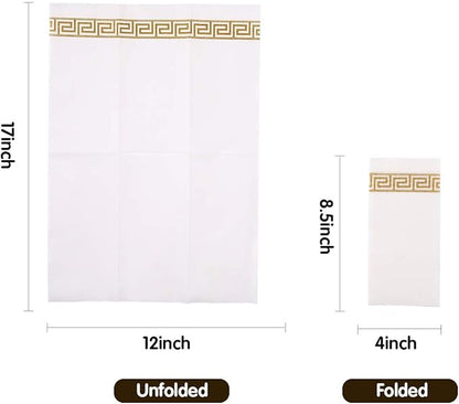 Vplus 200 PACK Guest Towels Disposable Bathroom, Decorative Bathroom Napkins, Soft and Absorbent Disposable Dinner Napkins Cloth Like for Kitchen, Parties, Weddings, Christmas Party（Gold)