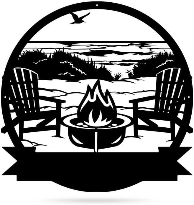 RealSteel - Beach Campfire Monogram, Custom Home & Wall Décor, Personalized Sign, Outdoor Campsite, for Backyards, Deer Leases, Campgrounds, and Fire Pit area