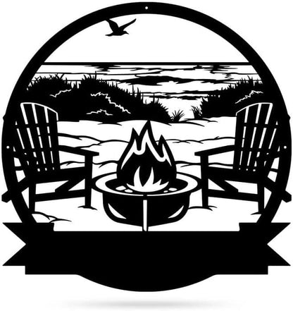 RealSteel - Beach Campfire Monogram, Custom Home & Wall Décor, Personalized Sign, Outdoor Campsite, for Backyards, Deer Leases, Campgrounds, and Fire Pit area
