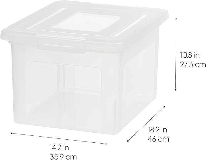 IRIS USA 8 Pack Plastic File Box with Lid for Letter/Legal Files, 35 Quart Stackable Clear Organizer Bin, Built-in File Ledge, Durable & Portable