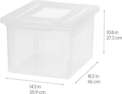 IRIS USA 8 Pack Plastic File Box with Lid for Letter/Legal Files, 35 Quart Stackable Clear Organizer Bin, Built-in File Ledge, Durable & Portable