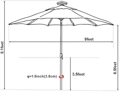 EliteShade USA 10-Year-Non-Fading Solar 9ft Market Umbrella with 80 LED Lights Patio Umbrellas Outdoor Table Umbrella with Ventilation, Antique Beige