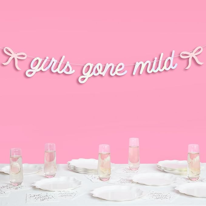 xo, Fetti Girls Gone Mild Banner - Iridescent Foil | 6 Ft. | Bow Bachelorette Decorations, Birthday Party Sign, Coquette Graduation Background, Bach Supplies