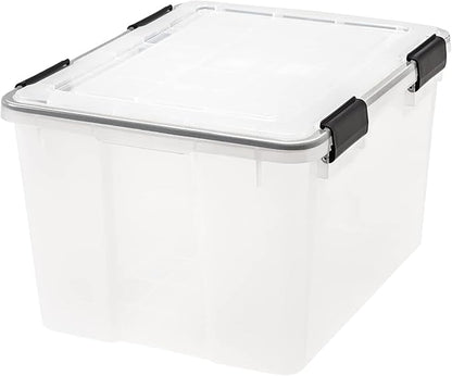 IRIS USA WeatherPro 47 Qt Storage Bins with Lids, 2 Pack, BPA-Free Plastic Gasket Box with Tight Latch and Seal, Stackable Nestable Tote Tub - Clear/Black