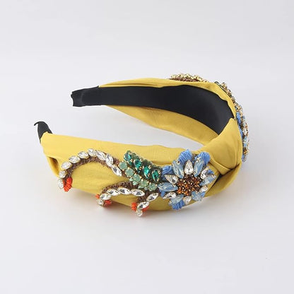 Yusier Baroque Rhinestone Crystal Hairband, Satin Fabric Hair Hoop in Yellow for Women, Hair Accessories, Exquisite Hairband, A Variety of Colors, 1 Count (Pack of 1)