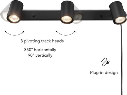 GLOBE Electric 59467 3-Light Plug-in Track Lighting, Matte Black, Bulb Not Included