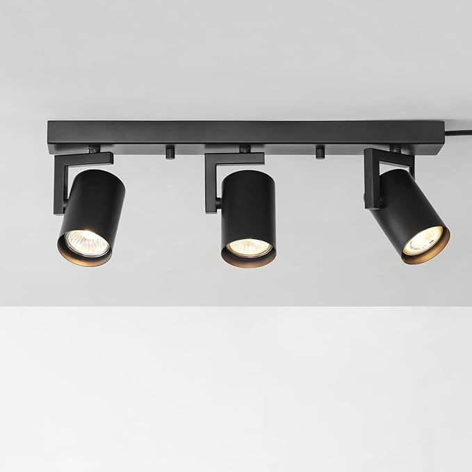GLOBE Electric 64000164 17" 3-Light Plug-in Track Lighting, Matte Black, 15 Foot Cord, in-Line On/Off Rocker Switch, Pivoting Track Heads, Ceiling Light, Home Improvement
