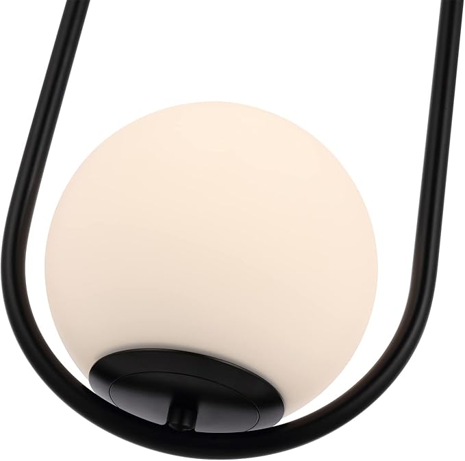 Modern Globe Pendant Light Mid Century Chandelier 1-Light Matte Black Ceiling Hanging Lighting Fixture with White Globe Glass Lampshade for Kitchen Island Dining Room Bedroom (2 Pack)