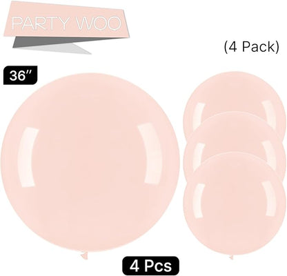 PartyWoo Pale Pink Balloons 4pcs 36 Inch Light Pastel Baby Pink Latex Helium Balloons for Birthday Engagement Bachelorette Baby Shower Easter Princess Butterfly Theme Party Decorations Pink-Q01