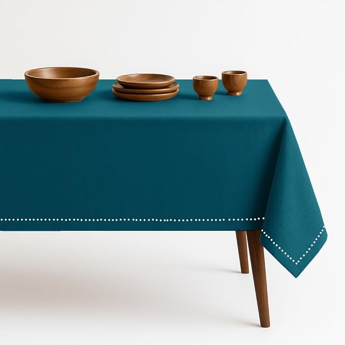 Teal Green Rectangle Tablecloth, 60x86 Inch, 100% Cotton, Fits 6-8 Seats, Durable, Washable, Wrinkle Resistant, Dining Table Cloth for Weddings, Birthdays, Holiday Meals, Dinner