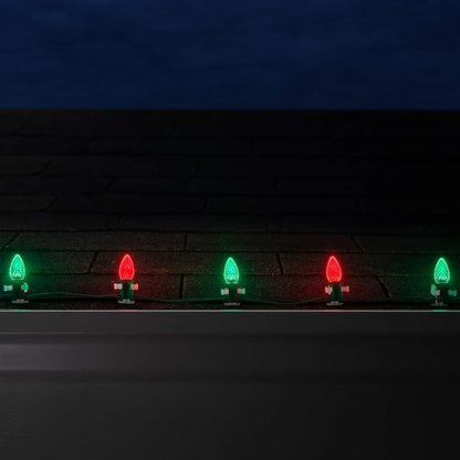 Wintergreen Lighting 50 C7 OptiCore Commercial Red and Green Christmas Lights - Durable Outdoor LED Bulbs for Holiday Displays, Heavy Duty Green Wire (50 ft)
