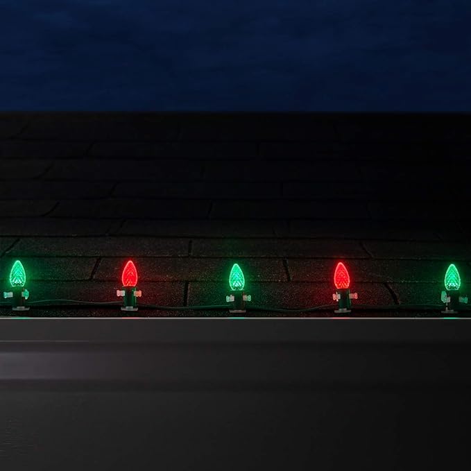 Wintergreen Lighting Set of 100 Red and Green C7 OptiCore Outdoor Christmas Lights - Commercial LED Bulbs for Holiday Displays with SPT1 18 Gauge Green Wire (100 ft)