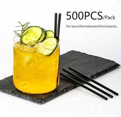 500Pcs Black Disposable Straws，5.12’’ Straight Flat Straw,0.16‘’ Diameter, For Kitchen,Bar,Club,Drinks, Milk, Soda, Party, Whiskey (500, 5.12'')