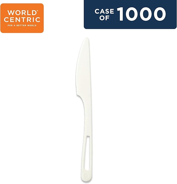 World Centric Compostable Knife 7" - Made from Plants and Minerals, TPLA - 1000 Pack