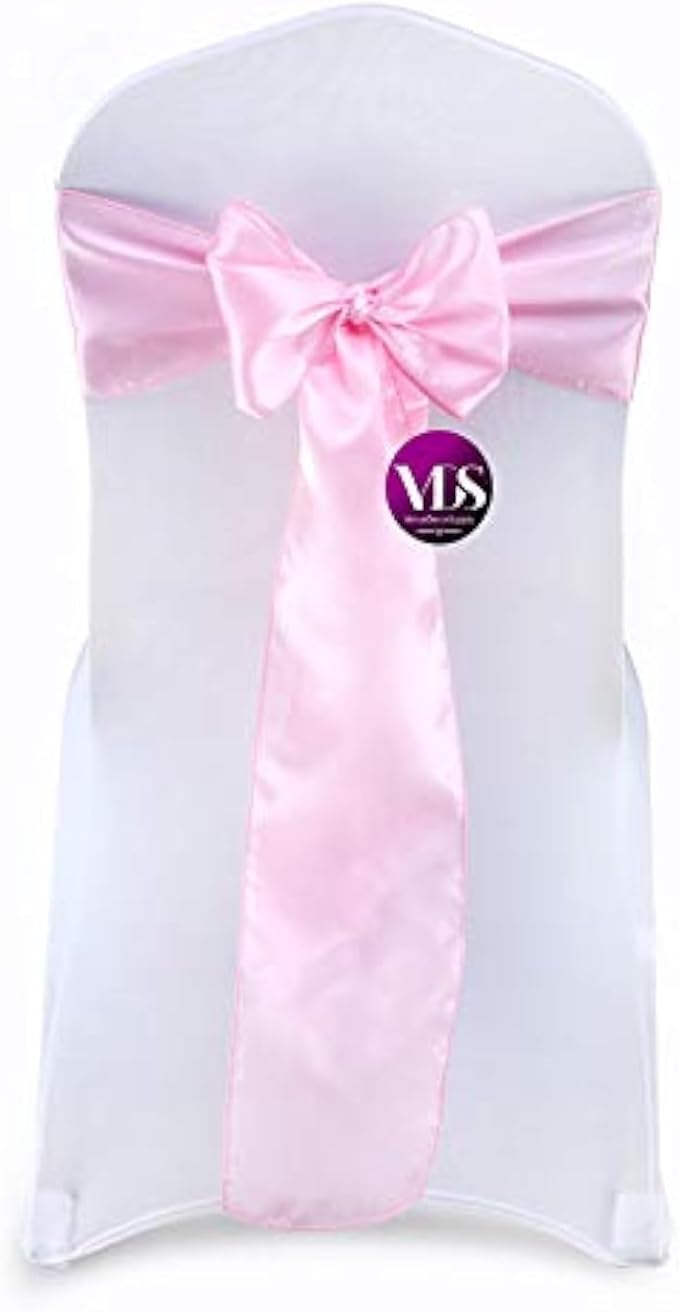 VDS Satin Chair Sashes Chair Cover Back Tie Sateen Bows Ribbon for Wedding Birthday Graduation Engagement Ceremony Event Party Banquet Venue Hotel All Dining Chair Decoration (50PC) (Pink)