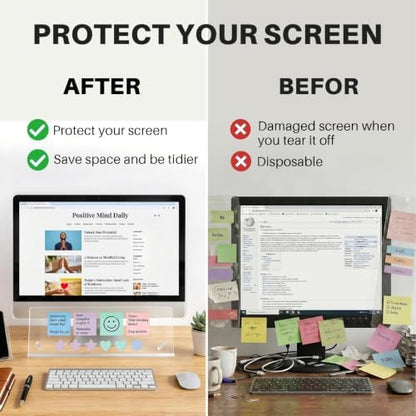 Monitor Memo Board Holder 16.5"x6.1", office organization memo holders for Computer sticky note holder, Space-Saving, Movable & Reusable, Screen saver for Office & Home Desktop Decor Extra Large