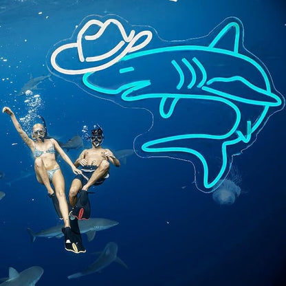 Cowboy Shark Neon Sign for Wall Decor Cowboy Kit Led Neon Light for Bar Wedding Birthday Home Party ，Art Decor Gifts for Boys Game Room,Powered by USB