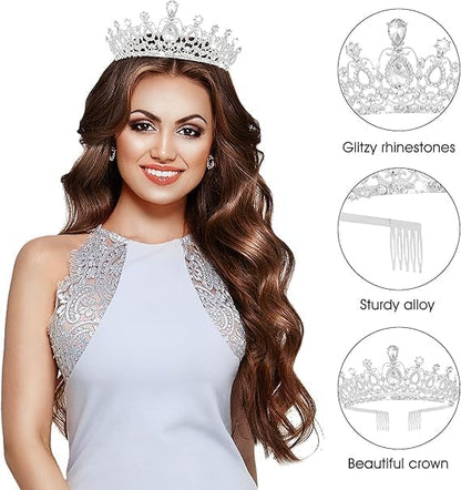 Crystal Tiara and Princess Crown,Silver Rhinestone Tiaras with Comb Crown,Bridal Wedding Queen Headbands Prom Birthday Party Halloween Hair Accessories Jewelry Gifts for Women Girls