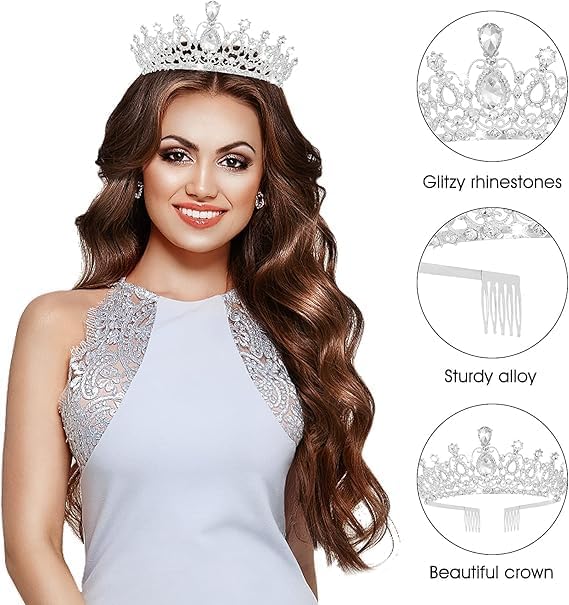 Crystal Tiara and Princess Crown,Silver Rhinestone Tiaras with Comb Crown,Bridal Wedding Queen Headbands Prom Birthday Party Halloween Hair Accessories Jewelry Gifts for Women Girls