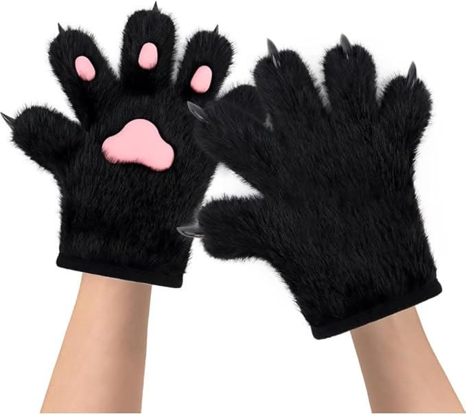 Faux fur wolf paw gloves with non-slip cat pad three-piece set, suitable for cosplay, Christmas, and Halloween party costumes
