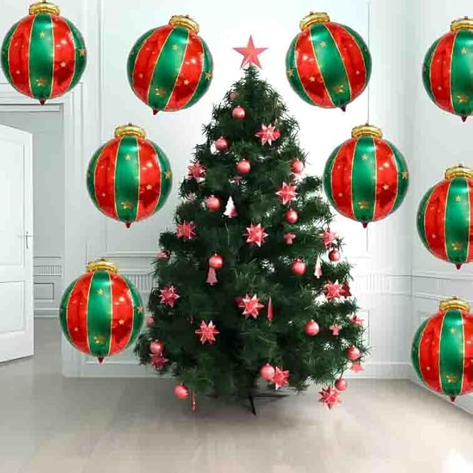 Ballooons Set Hanging Ball Balloons Xmas Mylar Red Green Balloons Kit for Christmas-Themed Party Birthday Party Supplies Decorations 9 PCS