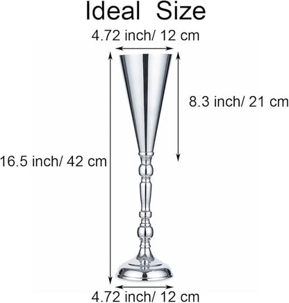 Sliver Vase Centerpiece Table Decorations - 10 Pcs Metal Tabletop Flower Stand, Wedding Decorations for Reception, 16.5in Trumpet Tall Flower Vase for Birthday, Weddings, Anniversary, Home Decor