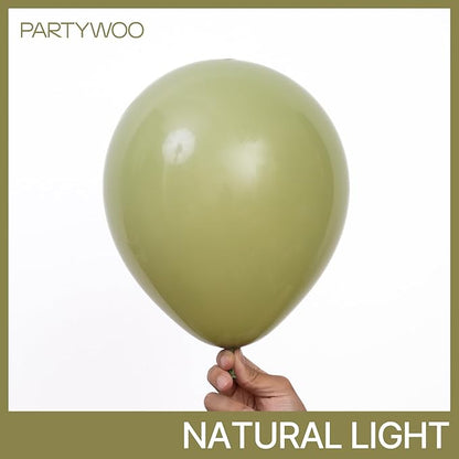 PartyWoo Sage Green Balloons 155pcs Different Sizes of 18 12 10 5 Inch Olive Boho Green Latex Balloon Arch Kit for Wedding Birthday Dinosaur Jungle Golf Football Theme Party Decorations Green-F11