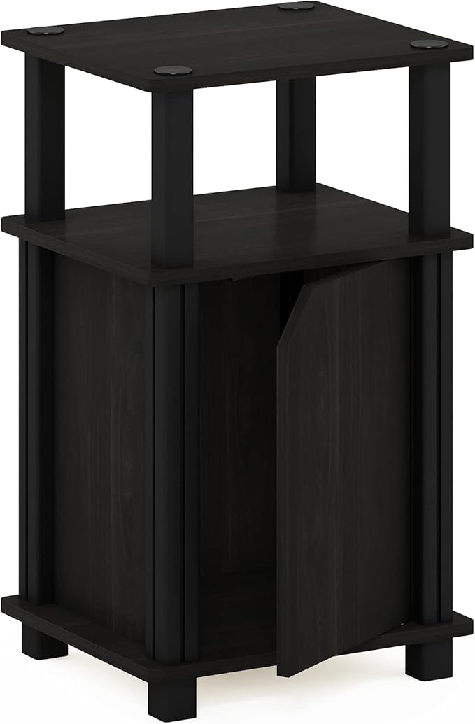 Furinno Brahms 3-Tier End Side Sofa Table/Nighstand with Door, 1-Pack, Espresso/Black