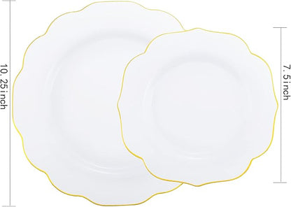 NOCCUR 120PCS Gold Plastic Plates Disposable for 60 Guests - Include 60 Dinner / 60 Dessert Plates Heavy Duty for Fall Party&Thanksgiving