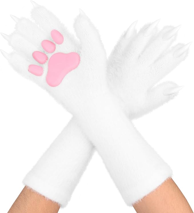 Faux fur wolf paw gloves with non-slip cat pad three-piece set, suitable for cosplay, Christmas, and Halloween party costumes