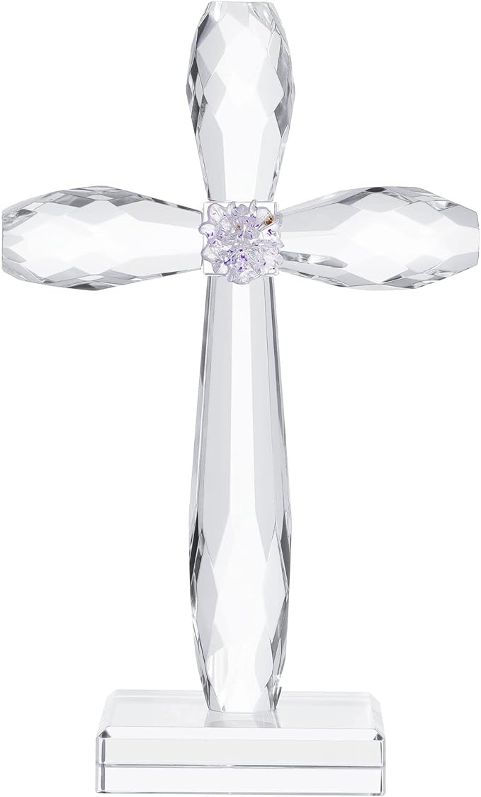 YWHL Crystal Standing Cross Decor, Religious Gifts for Women Men, Handmade Glass Holy Cross Collectible Figurines for Home Decoration, Easter Christmas Decoration for Pary