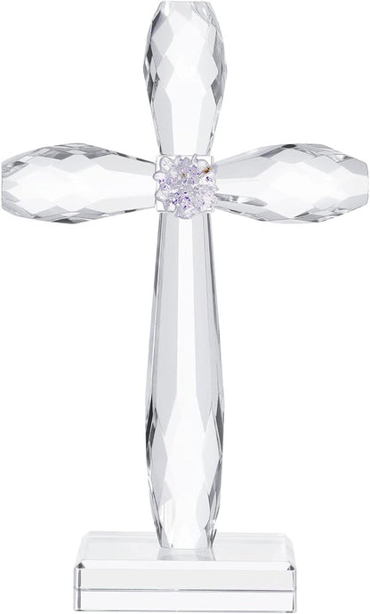 YWHL Crystal Standing Cross Decor, Religious Gifts for Women Men, Handmade Glass Holy Cross Collectible Figurines for Home Decoration, Easter Christmas Decoration for Pary