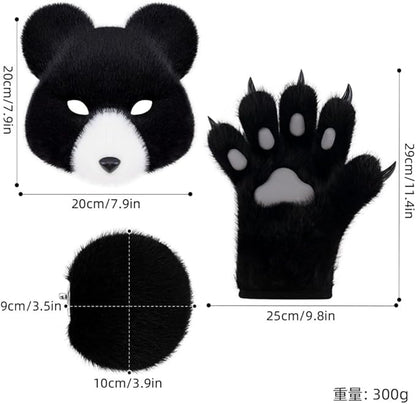 Faux fur wolf paw gloves with non-slip cat pad three-piece set, suitable for cosplay, Christmas, and Halloween party costumes