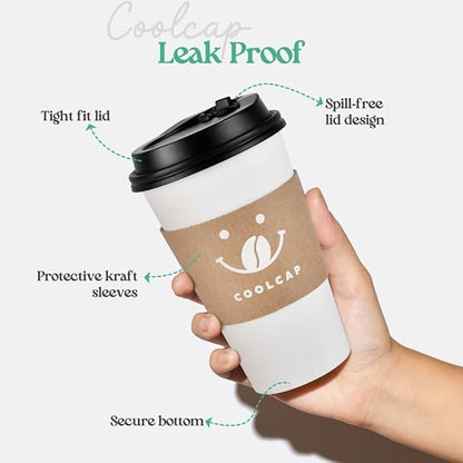 100 Pack 12oz Disposable Coffee Cups with Lids and Sleeves, To Go Paper Cups for Hot & Cold Beverages
