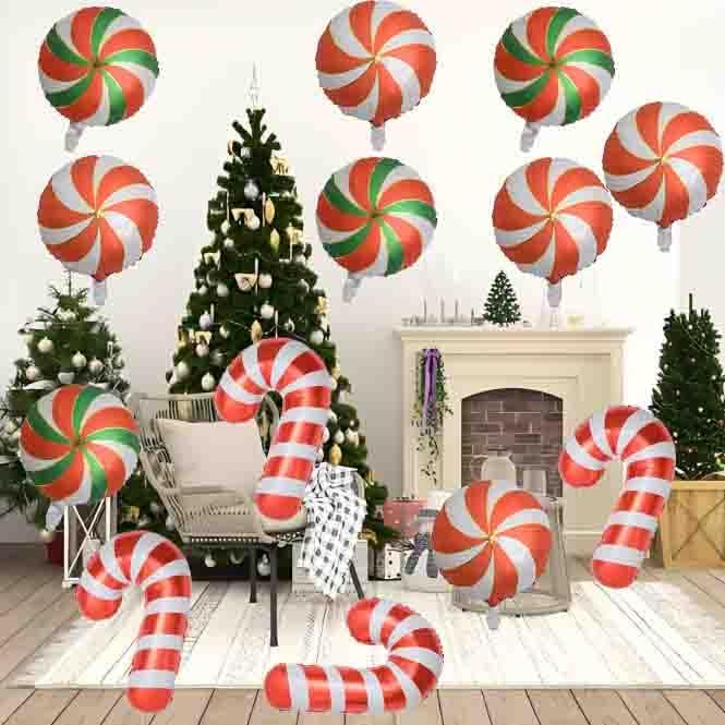Christmas Ballooons Set Lollipop Windmill Balloons Colorful Candy Cane Swirl Balloons for Christmas-Themed Party Birthday Party Supplies Decorations 12 PCS