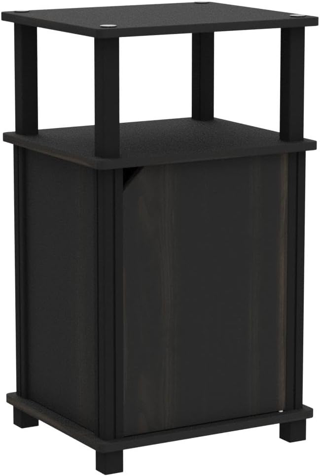 Furinno Brahms 3-Tier End Side Sofa Table/Nighstand with Door, 2-Pack, Espresso/Black