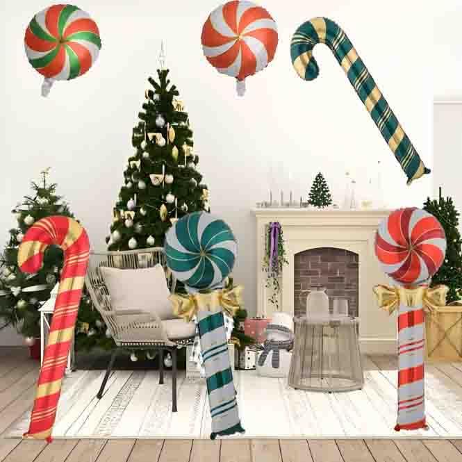 Christmas Ballooons Set Lollipop Windmill Balloons Colorful Candy Cane Swirl Balloons for Christmas-Themed Party Birthday Party Supplies Decorations 6 PCS