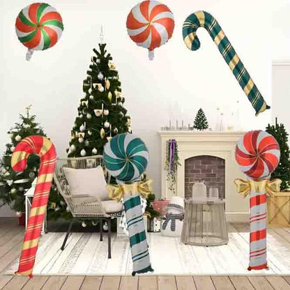Christmas Ballooons Set Lollipop Windmill Balloons Colorful Candy Cane Swirl Balloons for Christmas-Themed Party Birthday Party Supplies Decorations 6 PCS