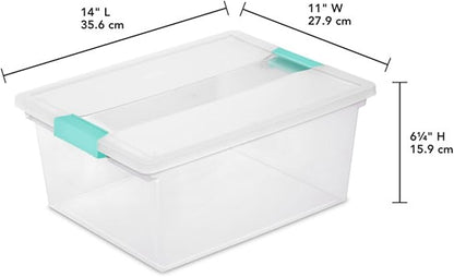 Sterilite 12-Pack Clip Box, Stackable Clear Plastic Bins with Latching Lids, Deep - Writing, Arts or Crafts Supplies Storage Containers for Home, Office, Classroom and Workshop Organization