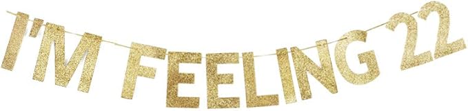 I'm Feeling 22 Gold Gliter Paper Sign Banner, Women/Men's Birthday Party Fun Decorations Backdrops