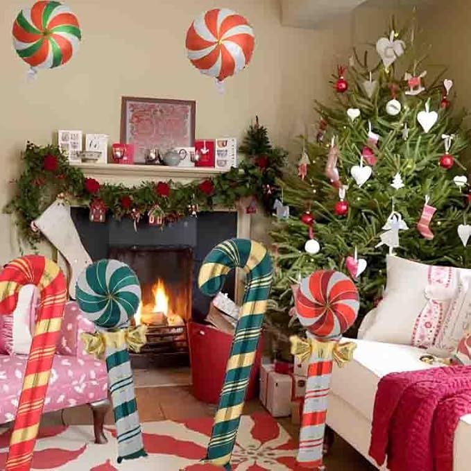 Christmas Ballooons Set Lollipop Windmill Balloons Colorful Candy Cane Swirl Balloons for Christmas-Themed Party Birthday Party Supplies Decorations 6 PCS