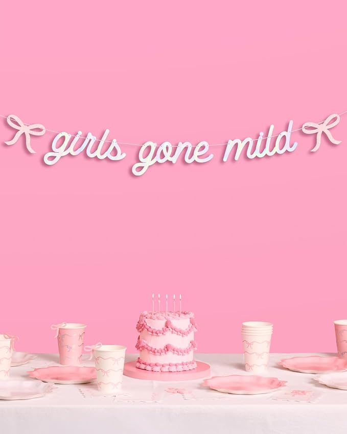 xo, Fetti Girls Gone Mild Banner - Iridescent Foil | 6 Ft. | Bow Bachelorette Decorations, Birthday Party Sign, Coquette Graduation Background, Bach Supplies