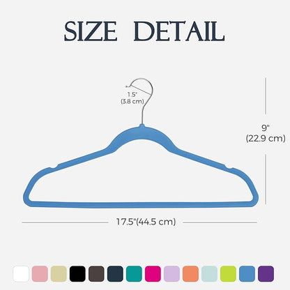 HOUSE DAY Tranquil Blue Velvet Hangers 60 Pack, Non Slip Clothes Felt Hanger Heavy Duty for Coat, Premium Slim Space Saving Suit Hangers for Closet Organizer, 360° Rotating Silver Hook