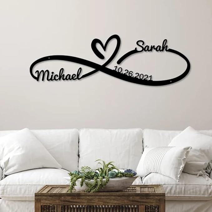 Custom Infinity Metal Sign, Infinity Heart Metal Wall Art, Personalized Infinity Metal Name Sign, Family Wall Decor, Infinity Decor, Anniversary, Wedding Gifts, Infinity Sign Metal Art, Wall Décor