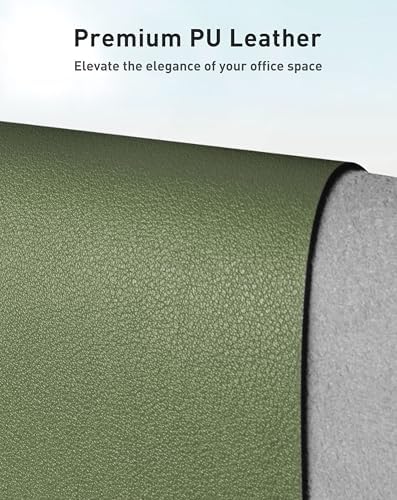 Aothia Faux Leather Desk Mat - Large Mouse Pad, Non-Slip PU Leather Blotter, Waterproof Writing Surface for Office and Home (Olive Green, 42" x 17")